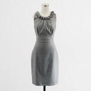 J CREW Gray Wool Stretch Flannel Fitted Sheath Sleeveless Ruffle Detail Dress 2